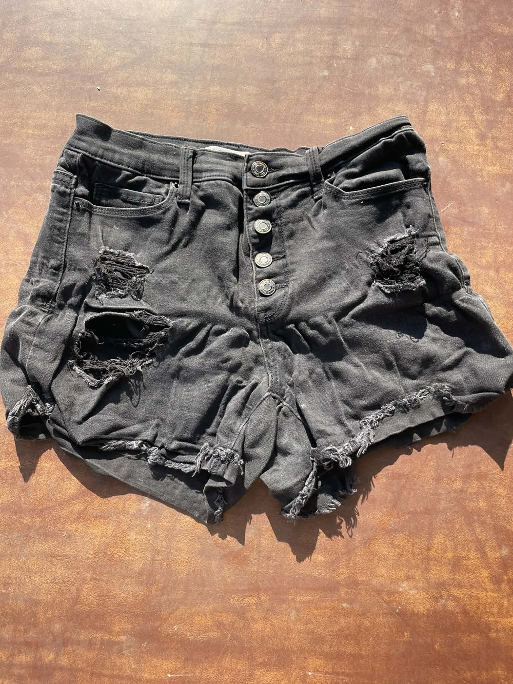 Mudd Black Distressed Button-Front Denim Shorts